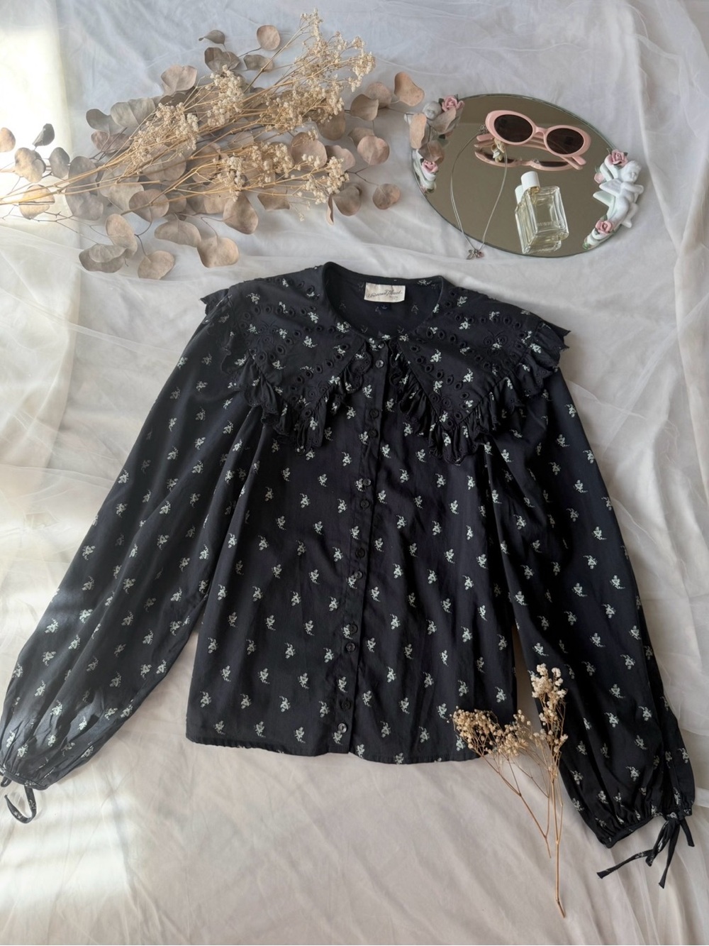 Universal Thread Floral Ruffle Collar Peasant Top